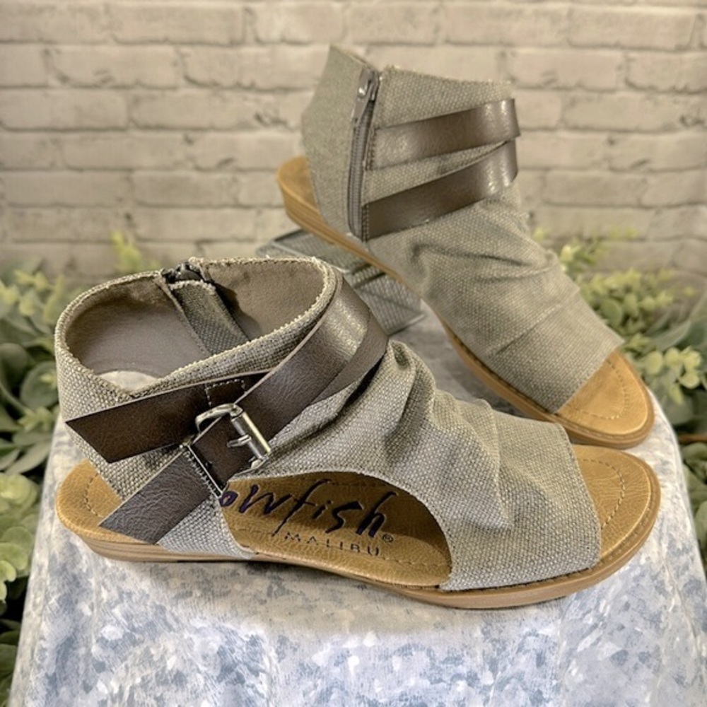 Blowfish Malibu “Balla” Taupe Canvas Open Toe Wedge Heel Sandals WMS 7M☀️EUC☀️